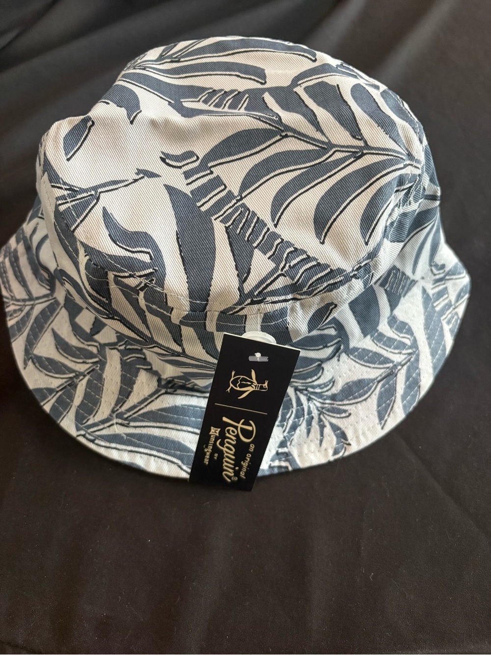 Original Penguin Blue-Gray and White Tropical Leaf Bucket Hat